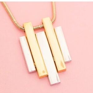 Vtg Avon Gold Tone Silver Tone Abstract Modernist Pendant Chain Necklace 20”